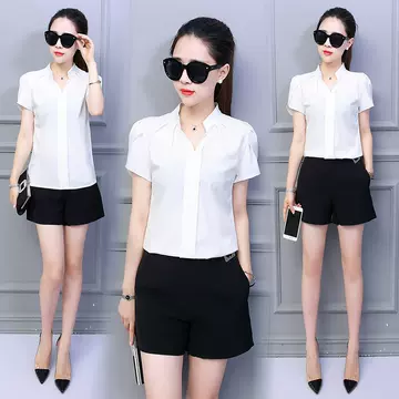 2023 Spring and Summer New Women's Korean Style Shirt Fashionable Slim-fit Large Size Short-sleeved Casual White Lotus-sleeved Chiffon Shirt - ShopShipShake
