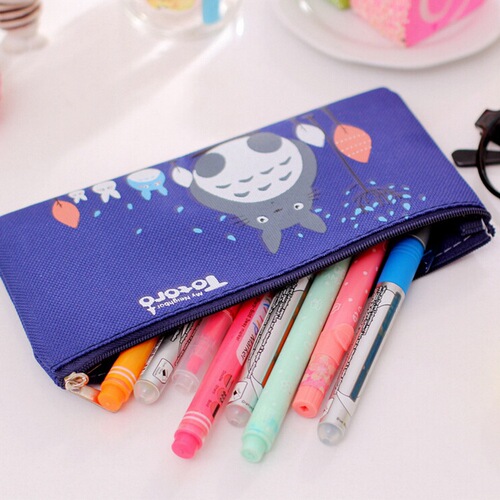 Korean Harajuku Cartoon Oxford Cloth Large Capacity Zipper Miyazaki Hayao Bill Bag Cute Totoro Rectangular Pencil Bag