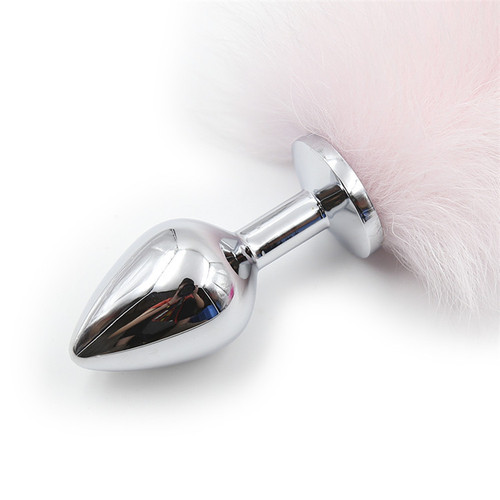 Factory direct sales bondage color artificial fur butt plug tail purple pink sex toys metal couple toys