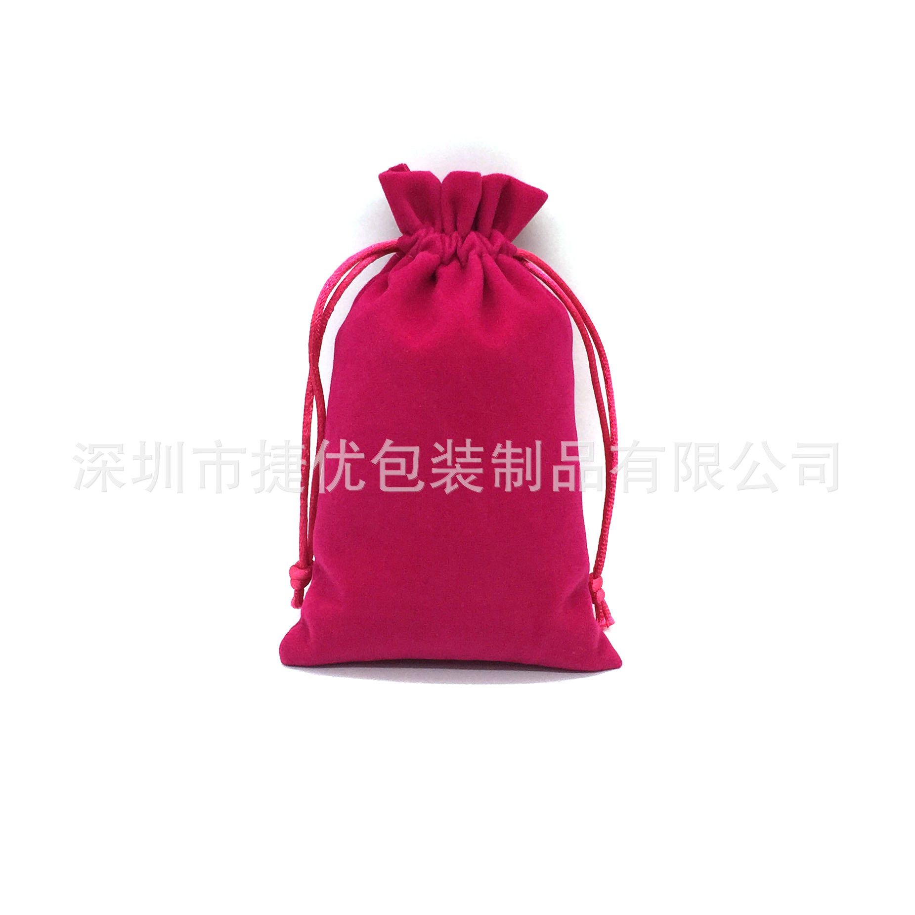 厂家生产玫红色绒布抽绳束口包装收纳袋 口风琴绒布收纳袋
