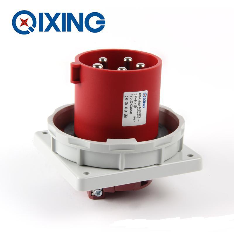 厂家直销启星QX3658 5P/63A IP67暗装插头 防水插头插座