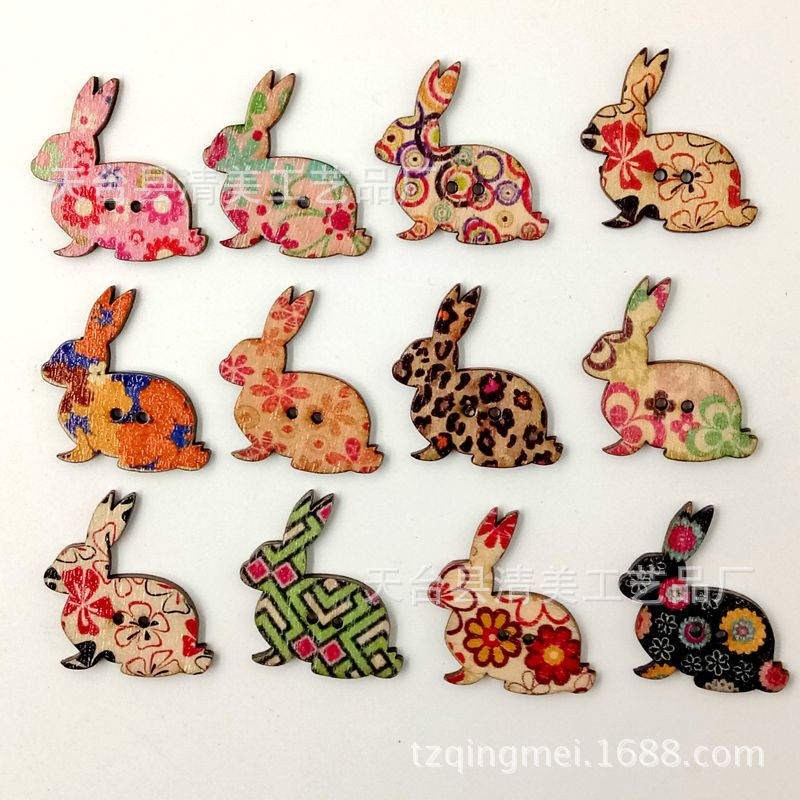30*30 botones de conejo de Pascua de dos agujeros de madera bienvenida al por mayor 50 piezas/paquete