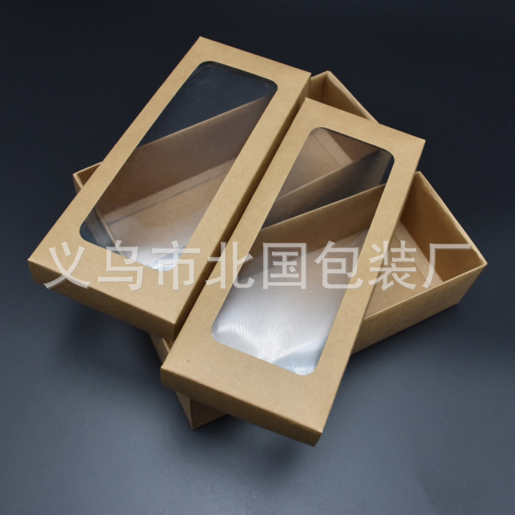 开窗牛皮纸包装盒透明长方形食品蛋糕马卡龙天地盖饼干包装盒纸盒