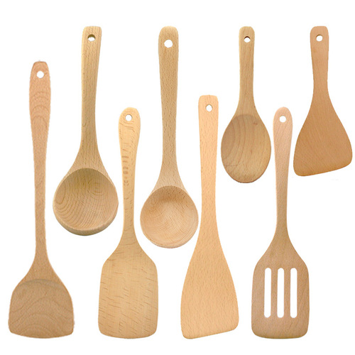 Wholesale beech unpainted wooden shovel, wooden spoon, long handle spatula, soup spoon, soup colander, rice spoon, vegetable spatula, kitchen utensils, drop shipping