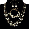 Cute elegant necklace and earrings from pearl, bracelet, set, European style, 3 piece set