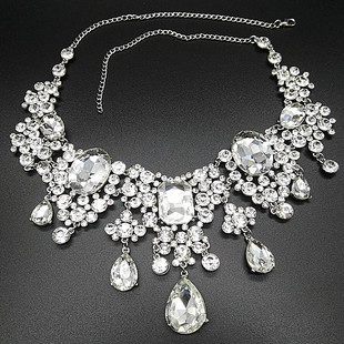 European and American bride alloy rhinestone crystal high-end fashion perfect earrings necklace three-piece set jewelry for wedding