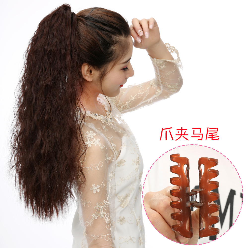 Peluca Cola de Caballo natural realista agarre barba de maíz Mullido chica garra clip peluca barba de maíz caliente Cola de Caballo trenza