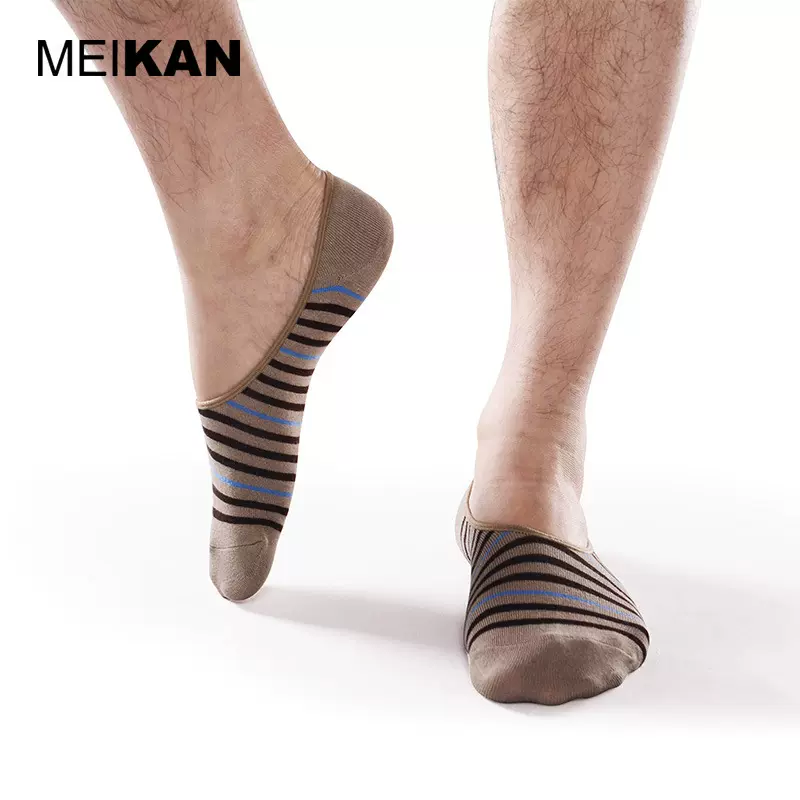 meikan美看竹纤维男士浅口隐形条纹船袜硅胶防滑吸汗轻薄简约百搭