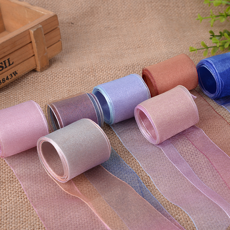 厂家直销4cm七彩超声波渐变雪纱纱带 DIY手工蝴蝶结饰品配件辅料