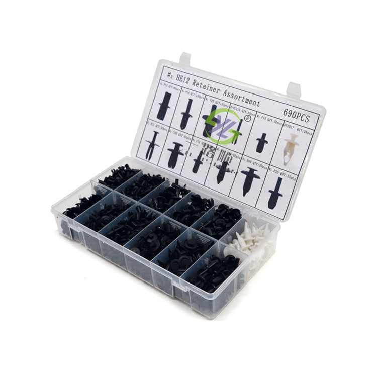 Nuevo 690 piezas en caja hebilla del cuerpo del coche panel forro interior cuerpo hebilla nylon remache HE12