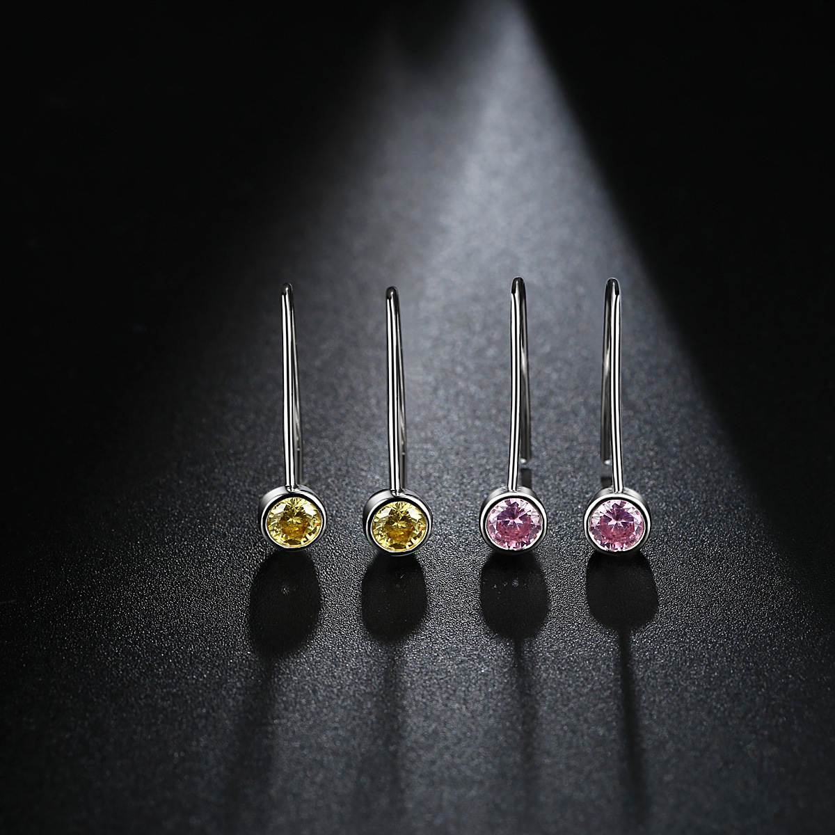 锦瑟 单颗锆石耳环耳钩铜镶锆石鱼钩耳坠长款时尚创意耳饰品批发