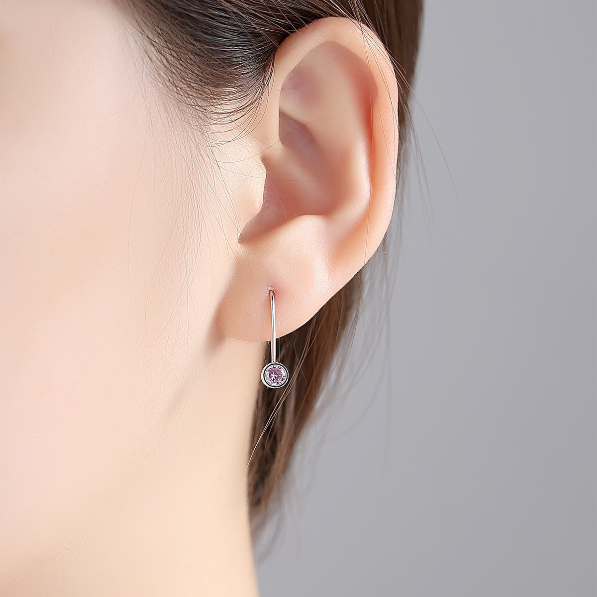 锦瑟 单颗锆石耳环耳钩铜镶锆石鱼钩耳坠长款时尚创意耳饰品批发