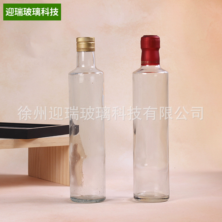 亚马逊500ml圆形玻璃橄榄油瓶密封透明山茶油菜籽油分装瓶批发