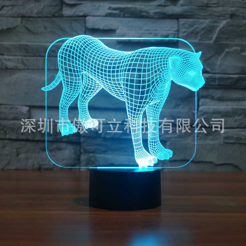 2026 New Foreign Trade Leopard Acrylic 3D Lamp, Colorful Touch-Controlled Led Visual Atmosphere Gift Table Lamp 3189