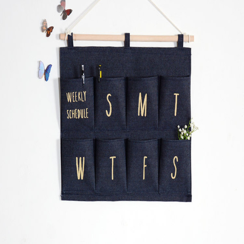 Back-to-school season cotton linen art digital December storage pouch with letter Saturday decoration miscellaneous storage grid