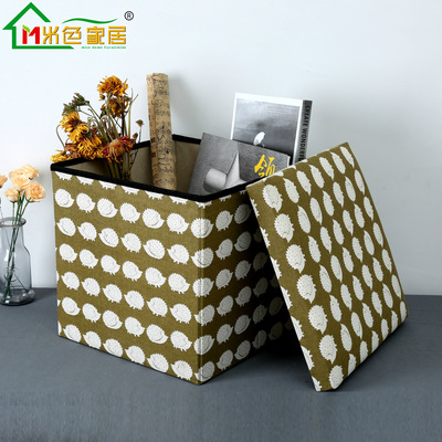 棉麻折叠换鞋凳沙发凳多用收纳凳子可坐人带盖储物凳布艺收纳箱