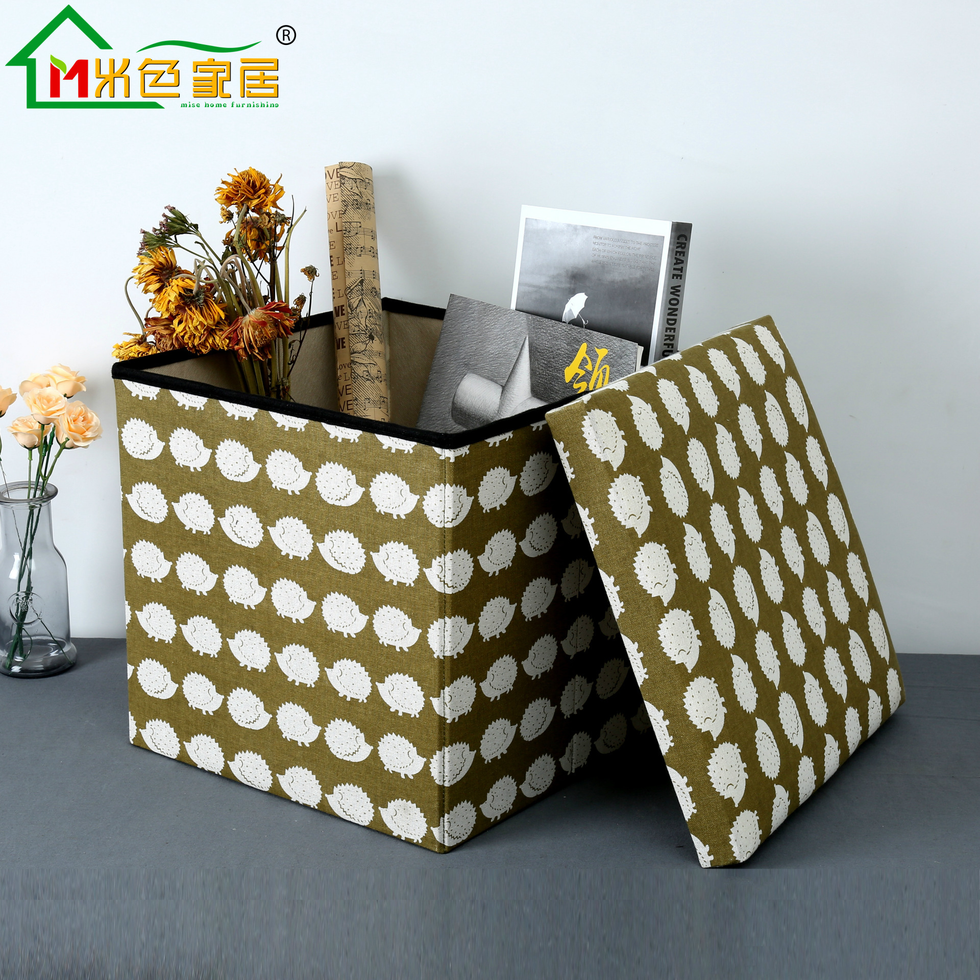 棉麻折叠换鞋凳沙发凳多用收纳凳子可坐人带盖储物凳布艺收纳箱