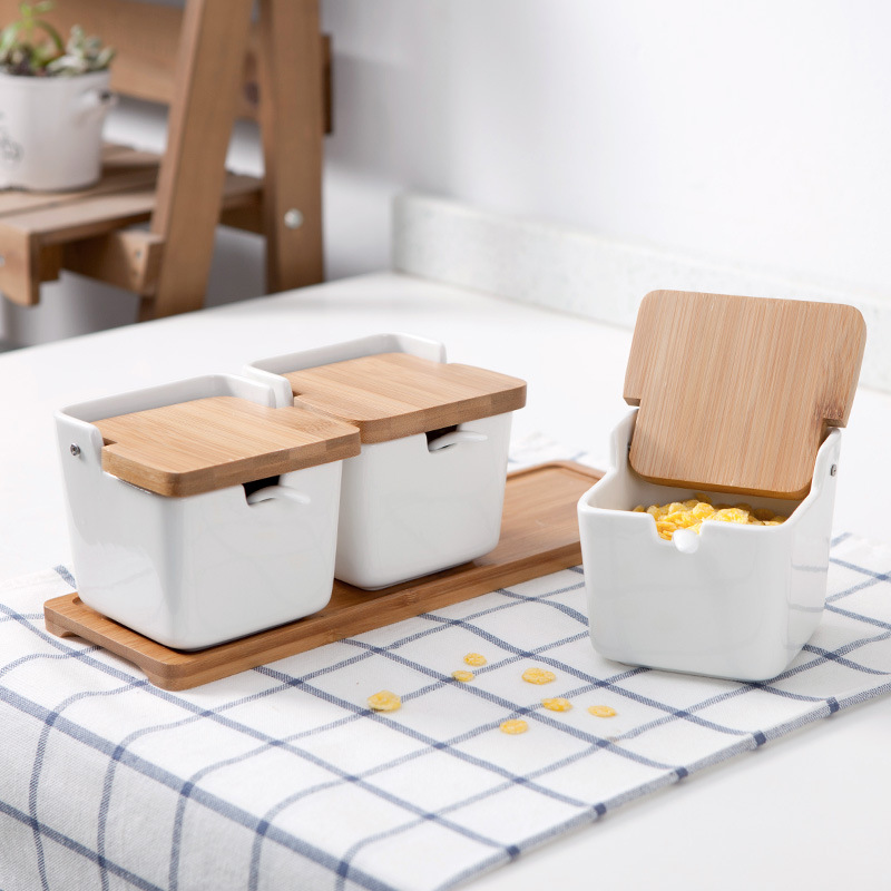 Tarro de condimento de cerámica del hogar de estilo japonés frasco de condimento embotellado traje condimento caja cocina sal JAR fábrica