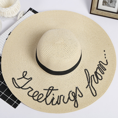 Korean Style Sun Hat for Women, Andy Style with Wide Brim, Embroidered Beach Hat, Sparkling Grass Hat, Summer Sun Hat, Wholesale
