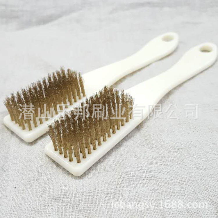 厂家批发6排塑料柄镀铜钢丝刷核桃刷 文玩金刚核桃清理利器清洗刷