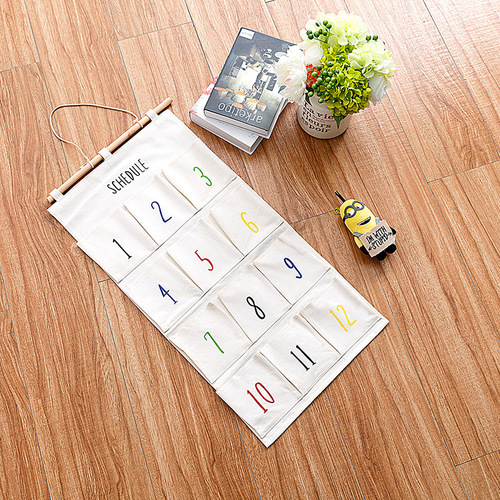 Back-to-school season cotton linen art digital December storage pouch with letter Saturday decoration miscellaneous storage grid