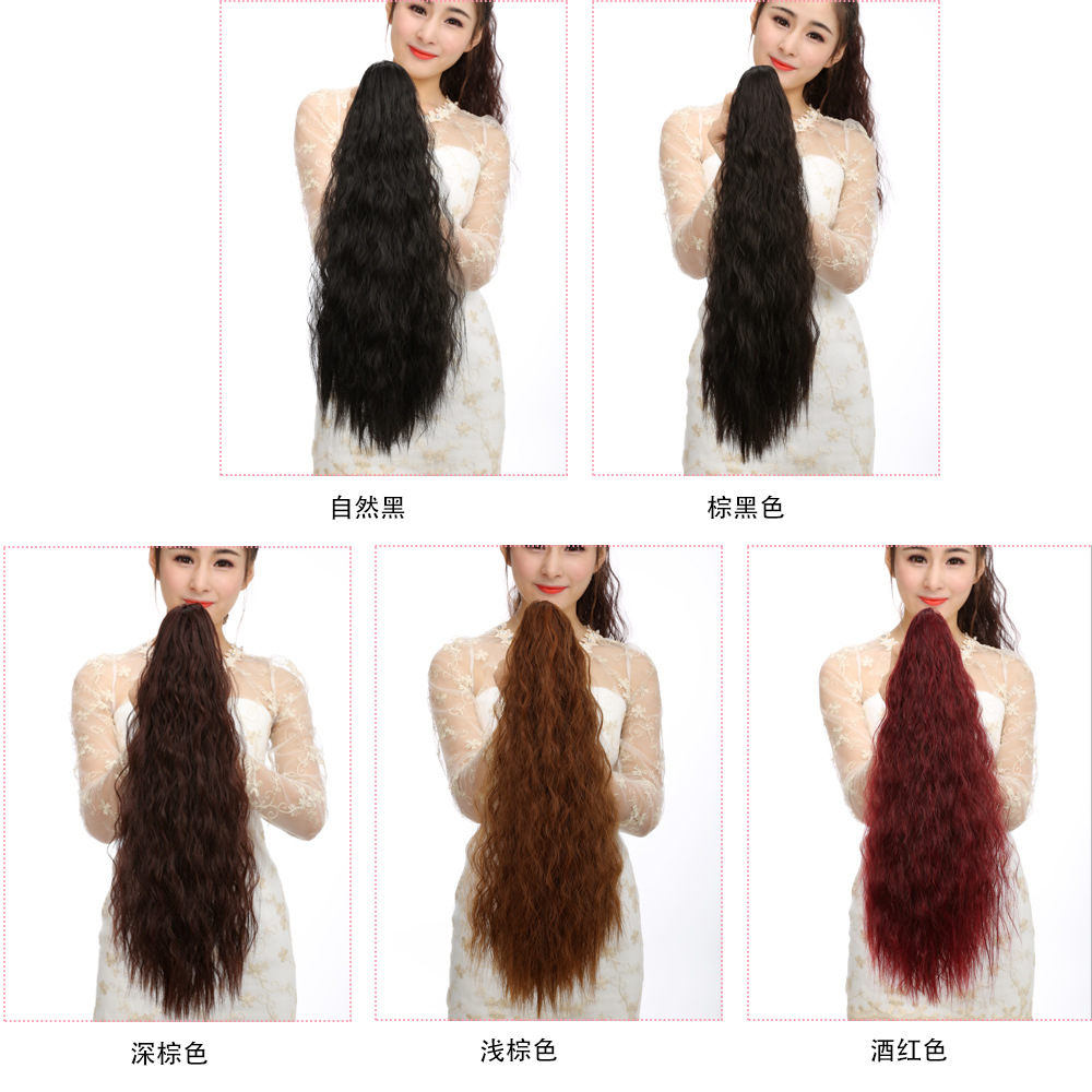 Peluca Cola de Caballo natural realista agarre barba de maíz Mullido chica garra clip peluca barba de maíz caliente Cola de Caballo trenza