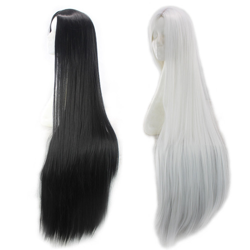 European, American and African new style black medium-parted long straight hair women's chemical fiber high temperature wire wig manufacturer wholesale