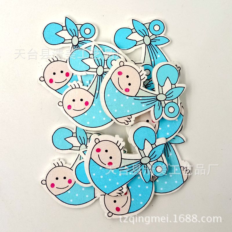 Baby Series Bolsillo de tela Forma de bebé Botones de madera Hermosas decoraciones hechas a mano 10 piezas en un paquete