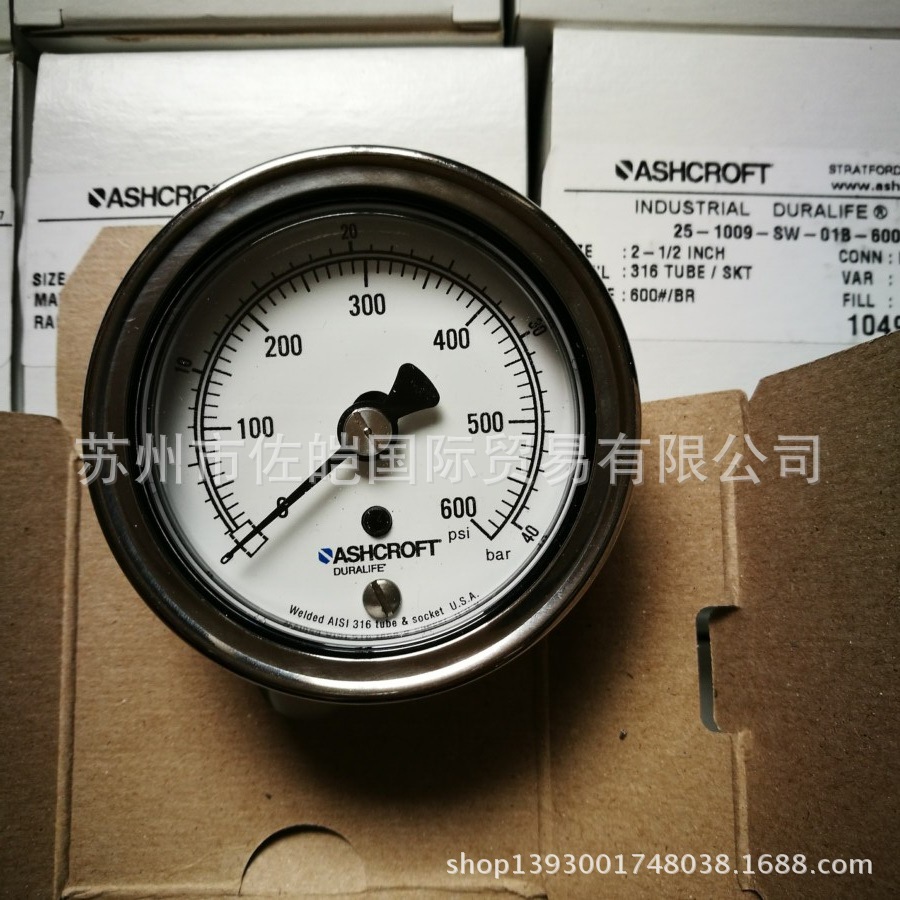 原装美国雅斯科ASHCROFT品牌25-1009-SW-01B-600PSI型压力表