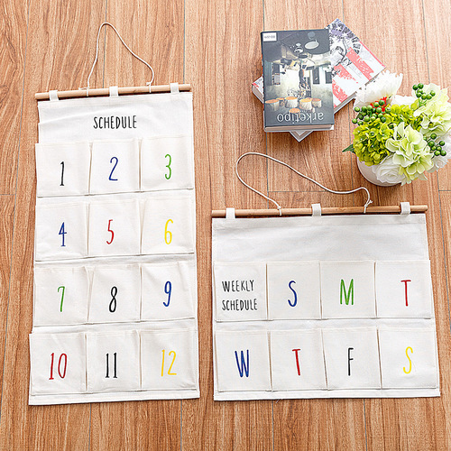 Back-to-school season cotton linen art digital December storage pouch with letter Saturday decoration miscellaneous storage grid