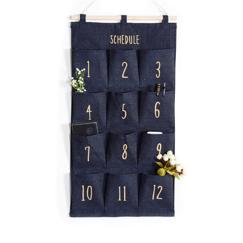 Back-to-school season cotton linen art digital December storage pouch with letter Saturday decoration miscellaneous storage grid