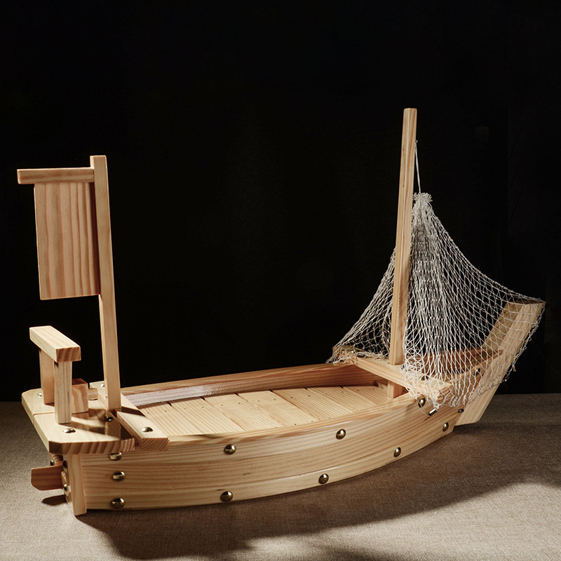 Solid Wood Cuisine Japanese Boat Sushi Boat Wooden Sushi Plate Sashimi Plate Dry Ice Plate Salmon Factory Outlet