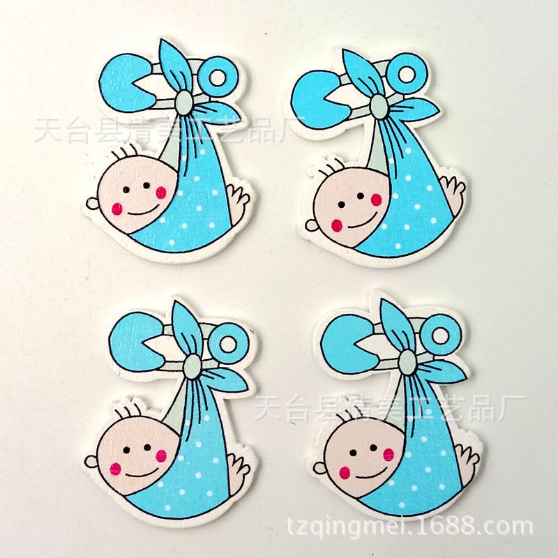 Baby Series Bolsillo de tela Forma de bebé Botones de madera Hermosas decoraciones hechas a mano 10 piezas en un paquete