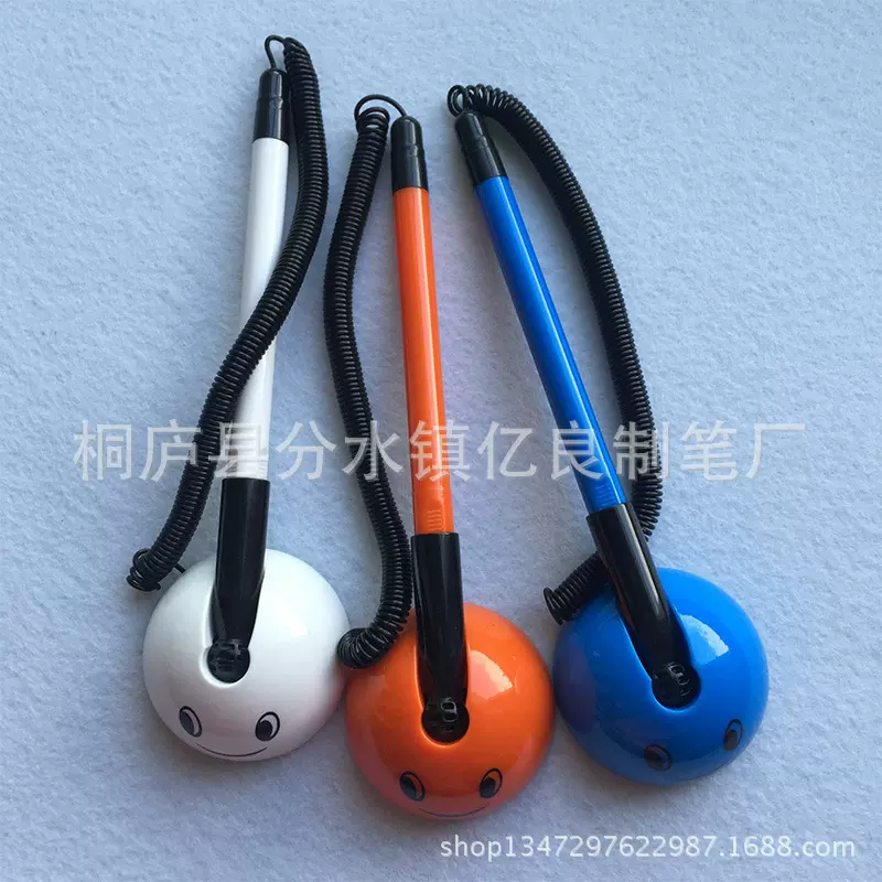 台笔印刷logo 笑脸柜台笔 塑料台笔 笑脸 银行柜台笔