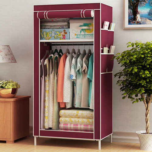 Single-person steel pipe reinforced cloth wardrobe small size non-woven fabric simple wardrobe student folding small wardrobe combination cabinet wholesale 