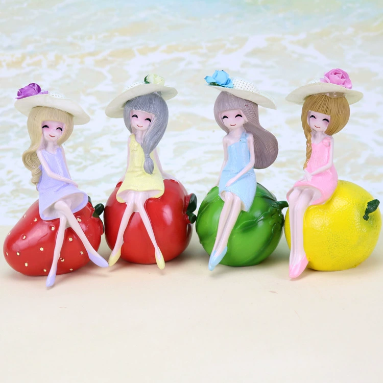 Resin Small Fruit Girl Ornament, 6×7×13 cm, Cute Tabletop Home Décor, Multiple Fruit Designs