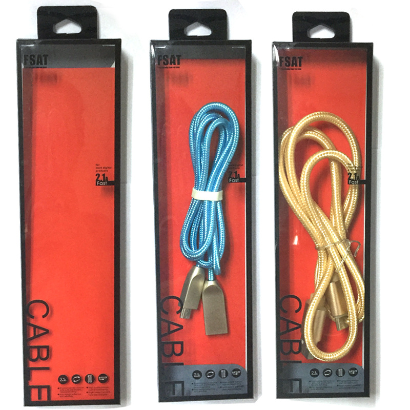 新款USB数据线包装红色透明PVC中性通用手机数据线吸塑包装盒