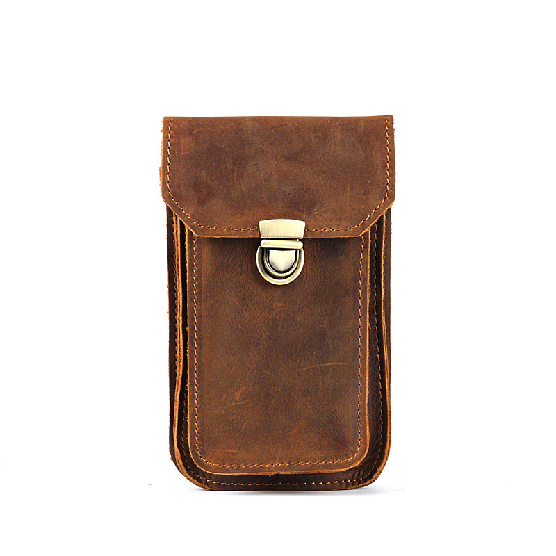 Crazy Horse Leather primera capa de piel de vaca al aire libre sitio de construcción al por mayor bolso de la cintura de los hombres bolso colgante bolso del teléfono móvil caso protector de cuero genuino