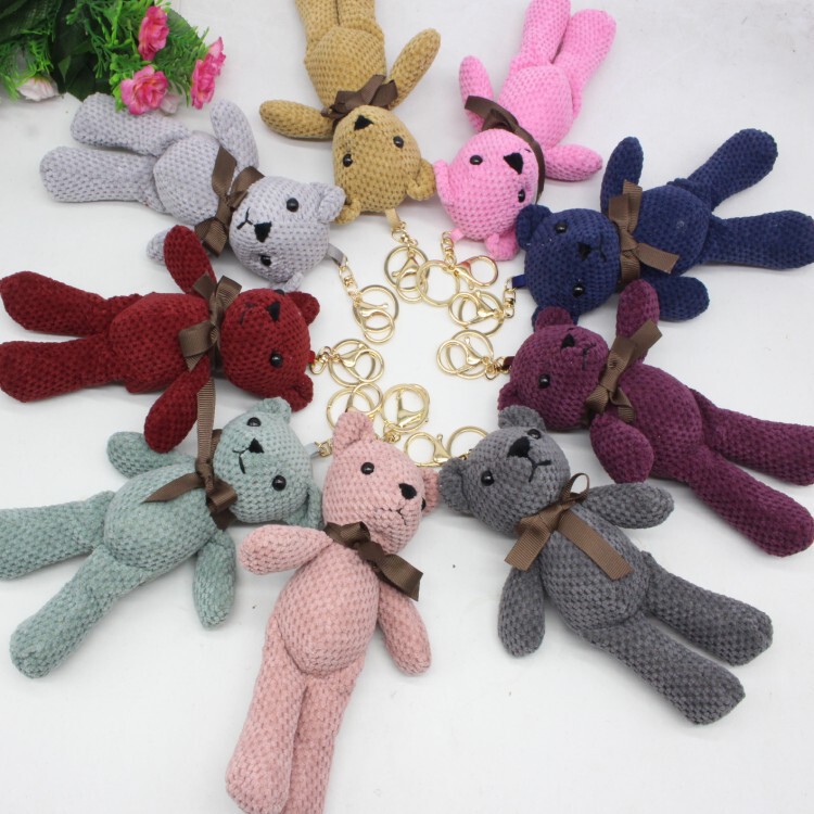 Pineapple Plaid bear doll new cotton bow tie long-legged bear keychain bag pendant plush toy gift Pineapple Plaid bear doll new cotton bow tie long-legged bear keychain bag pendant plush toy gift