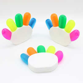 手指莹光笔创意五色手掌形状套装荧光笔UV喷墨印刷彩色LOGO