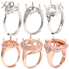 XD 925银旦形戒托 diy镶嵌蜜蜡戒指托 爪镶戒指空托 旦形戒面佩托