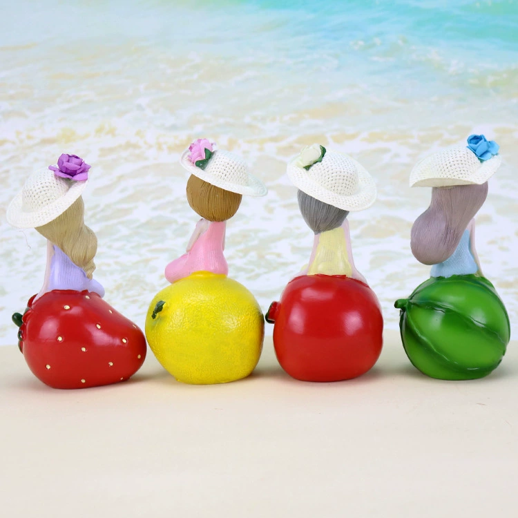 Resin Small Fruit Girl Ornament, 6×7×13 cm, Cute Tabletop Home Décor, Multiple Fruit Designs