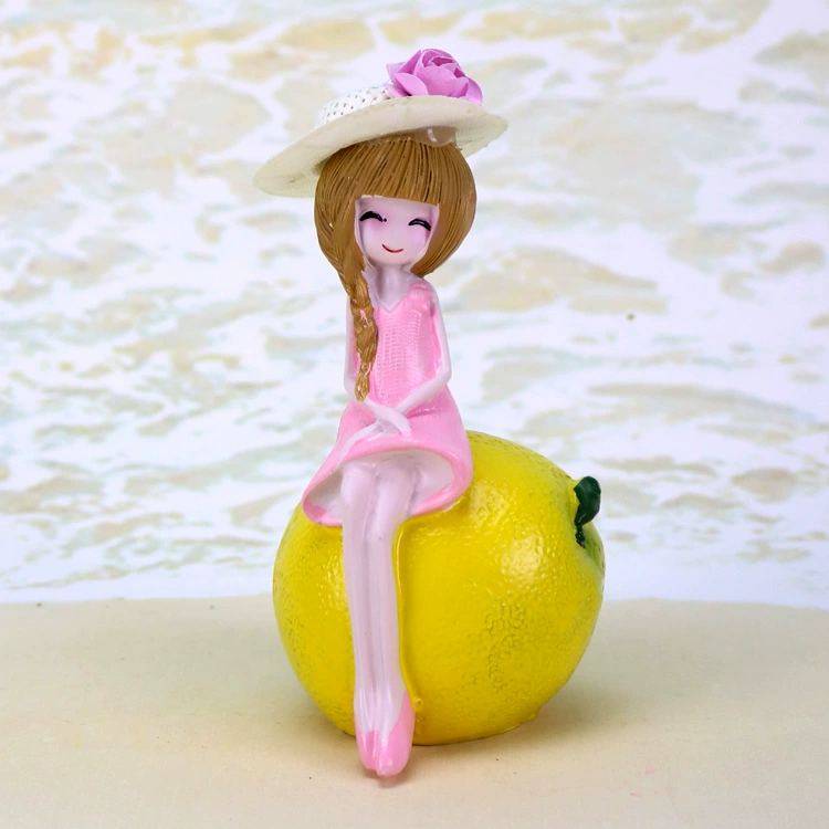 Resin Small Fruit Girl Ornament, 6×7×13 cm, Cute Tabletop Home Décor, Multiple Fruit Designs