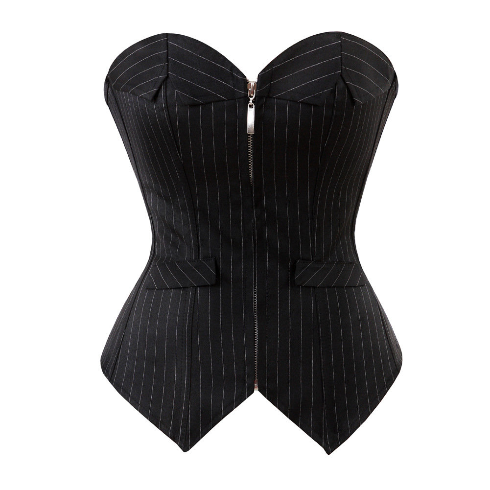 Simple high-end black suit striped body-shaping jacket corset manufacturers directly supply foreign trade Amazon