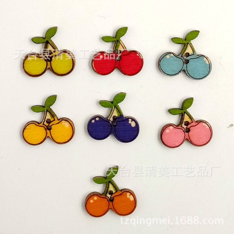 21mm*22mm DIY原木彩绘樱桃  儿童手工纽扣拼画木纽扣  100个每包