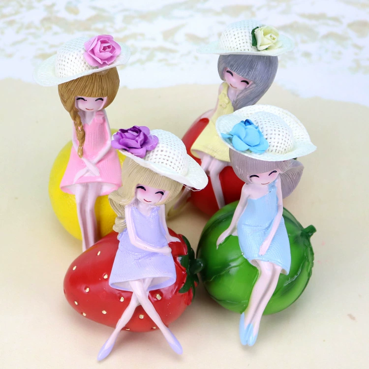 Resin Small Fruit Girl Ornament, 6×7×13 cm, Cute Tabletop Home Décor, Multiple Fruit Designs