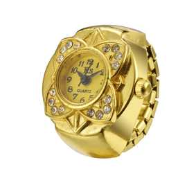 时尚女个性情侣复古戒指表金色镶钻手表戒指跨境电商货源拇指表