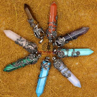 Cross-border jewelry wholesale European and American rose personality turquoise hexagonal column crystal pendant jewelry stall