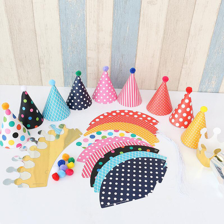 Children's birthday party polka dot pompom party hat crown hat set baby one year old full moon photo props