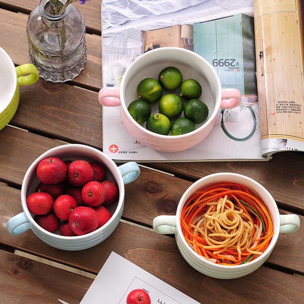 Candy -colored children's tableware series double -ear soup cup can…